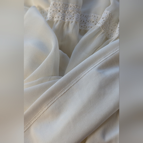 Karen Kane Ivory White Embroidered Chiffon Boho Long Sleeve Maxi Shirt Tie Dress - Picture 10 of 10